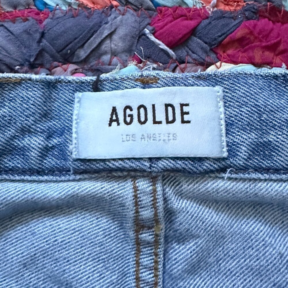 AGOLDE Light Wash High Rise Straight Leg Jeans Women's Size 23 Distressed Denim - Picture 14 of 16